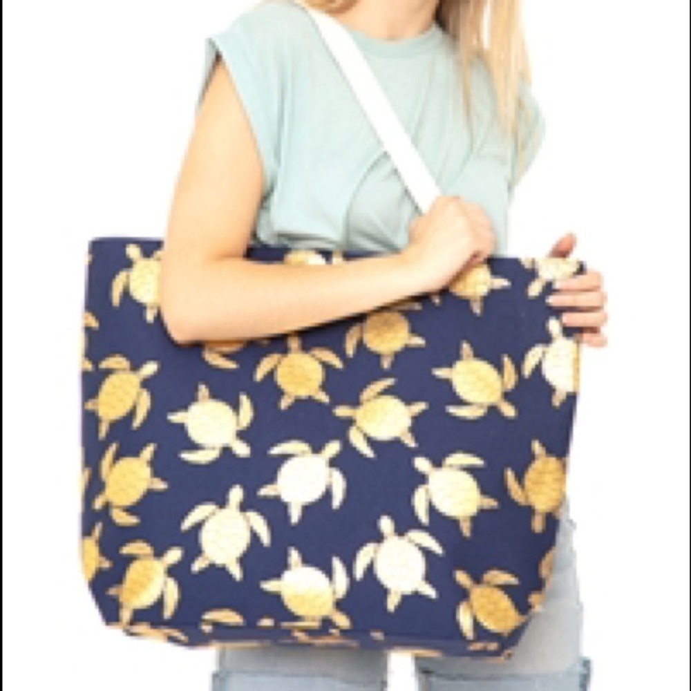 Navy Gold Foil Turtle Tote Bag - Picture 2 of 4